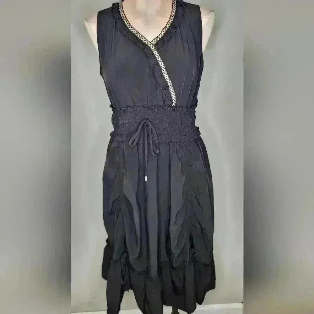 Black Sleeveless Smocked Waist Dress